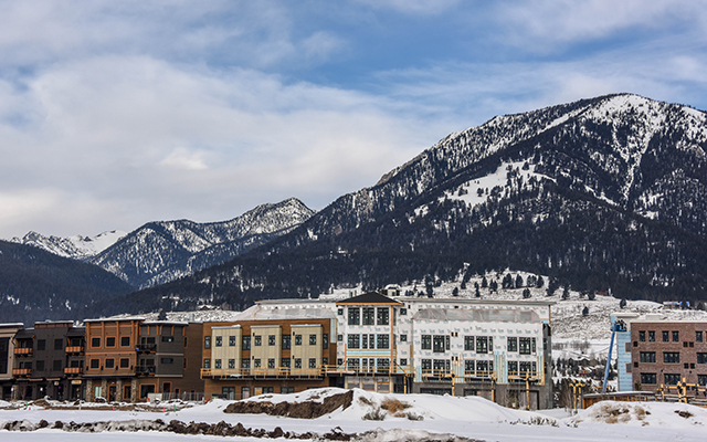 Buildings under construction in Big Sky, Montana.